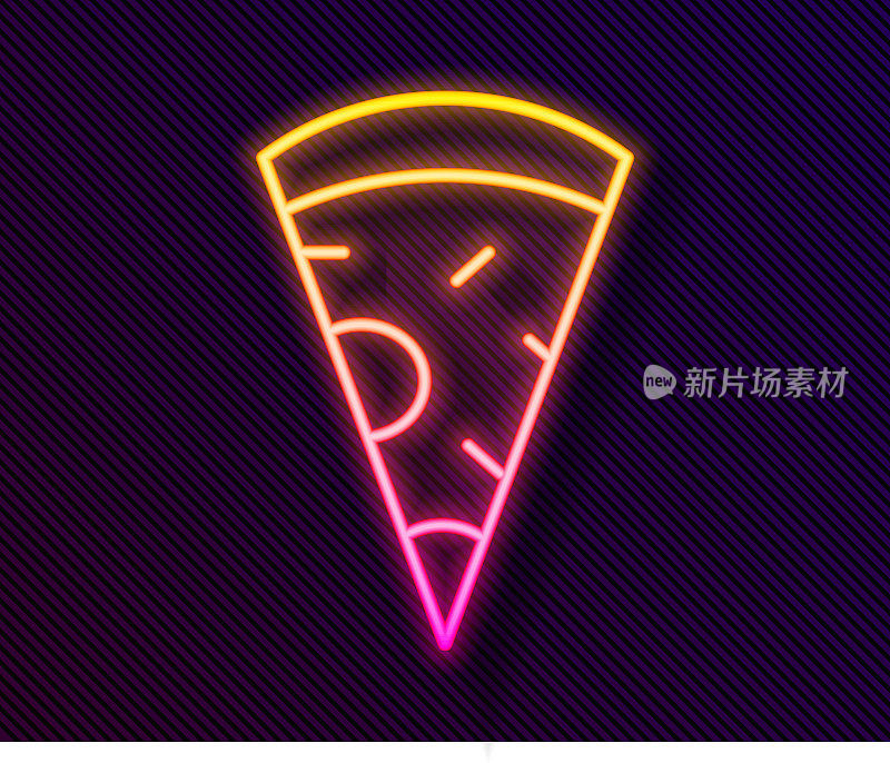 Glowing neon line Slice of pizza icon isolated on black background. Fast food menu. Vector